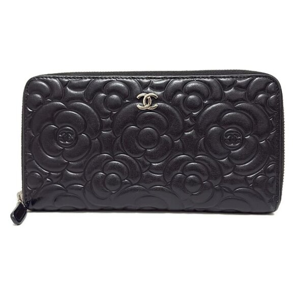 CHANEL Camellia Black Lambskin Long Wallet bran-538-090625 - Picture 1 of 5